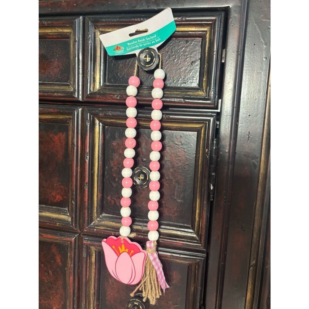 New Pink Tulip Wooden Bead Garland